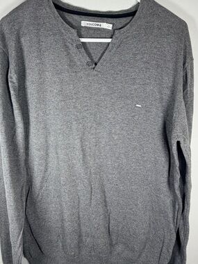 Volcom Mens Large Gray Long Sleeve Henley Knit Sweater Lightweight Pullover